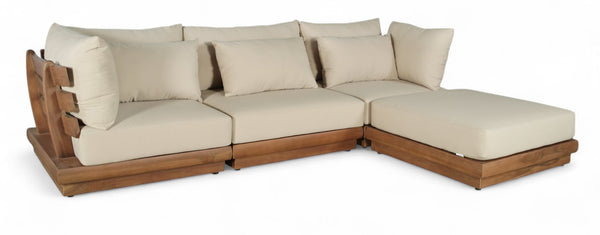 Meridian Furniture Mirella 4 Piece Teak Outdoor Modular Sectional with Water Resistant Cushions 111Tan-Sec4A