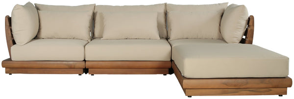 Meridian Furniture Mirella 4 Piece Teak Outdoor Modular Sectional with Water Resistant Cushions 111Tan-Sec4A