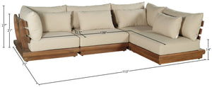 Meridian Furniture Mirella Solid Teak 4 Piece Modular Outdoor Sectional with Water Resistant Cushions 111Tan-Sec4B