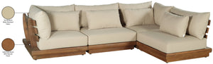 Meridian Furniture Mirella Solid Teak 4 Piece Modular Outdoor Sectional with Water Resistant Cushions 111Tan-Sec4B