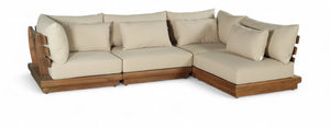 Meridian Furniture Mirella Solid Teak 4 Piece Modular Outdoor Sectional with Water Resistant Cushions 111Tan-Sec4B