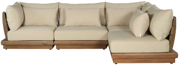 Meridian Furniture Mirella Solid Teak 4 Piece Modular Outdoor Sectional with Water Resistant Cushions 111Tan-Sec4B