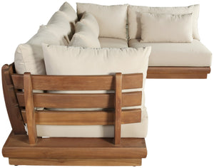 Meridian Furniture Mirella Solid Teak 4 Piece Modular Outdoor Sectional with Water Resistant Cushions 111Tan-Sec4B