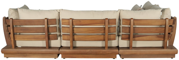 Meridian Furniture Mirella Solid Teak 4 Piece Modular Outdoor Sectional with Water Resistant Cushions 111Tan-Sec4B