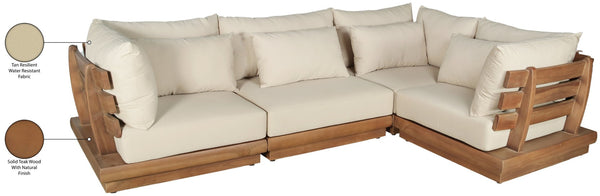 Meridian Furniture Mirella Teak Frame Outdoor Modular Sectional with Water Resistant Cushioned Seating 111Tan-Sec4C