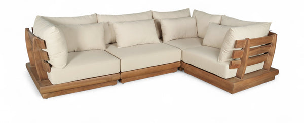 Meridian Furniture Mirella Teak Frame Outdoor Modular Sectional with Water Resistant Cushioned Seating 111Tan-Sec4C