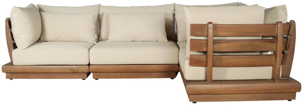 Meridian Furniture Mirella Teak Frame Outdoor Modular Sectional with Water Resistant Cushioned Seating 111Tan-Sec4C