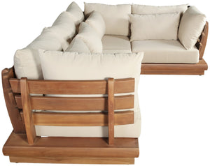 Meridian Furniture Mirella Teak Frame Outdoor Modular Sectional with Water Resistant Cushioned Seating 111Tan-Sec4C