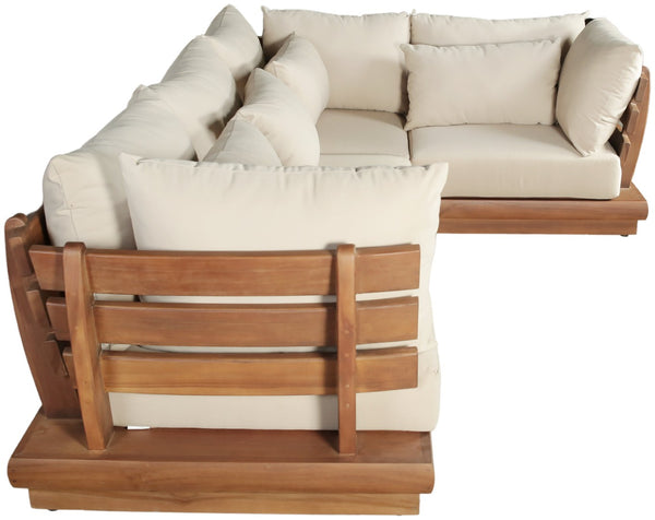Meridian Furniture Mirella Teak Frame Outdoor Modular Sectional with Water Resistant Cushioned Seating 111Tan-Sec4C