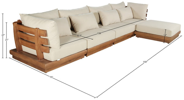 Meridian Furniture Mirella Five Piece Teak Framed Outdoor Modular Sectional with Water Resistant Cushions 111Tan-Sec5A