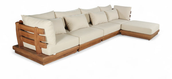 Meridian Furniture Mirella Five Piece Teak Framed Outdoor Modular Sectional with Water Resistant Cushions 111Tan-Sec5A