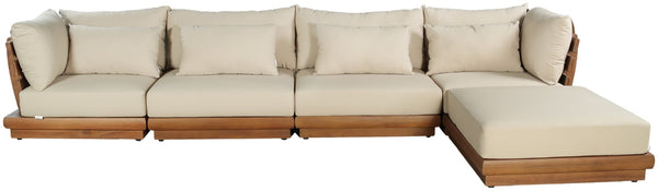 Meridian Furniture Mirella Five Piece Teak Framed Outdoor Modular Sectional with Water Resistant Cushions 111Tan-Sec5A