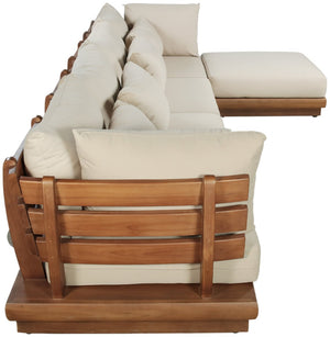 Meridian Furniture Mirella Five Piece Teak Framed Outdoor Modular Sectional with Water Resistant Cushions 111Tan-Sec5A