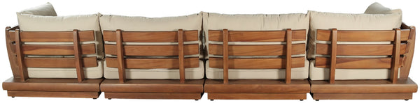 Meridian Furniture Mirella Five Piece Teak Framed Outdoor Modular Sectional with Water Resistant Cushions 111Tan-Sec5A