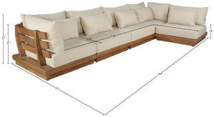 Meridian Furniture Mirella Five Piece Outdoor Modular Sectional Teak Frame Water Resistant Tan Fabric 111Tan-Sec5B