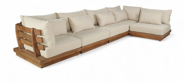 Meridian Furniture Mirella Five Piece Outdoor Modular Sectional Teak Frame Water Resistant Tan Fabric 111Tan-Sec5B