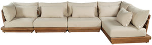 Meridian Furniture Mirella Five Piece Outdoor Modular Sectional Teak Frame Water Resistant Tan Fabric 111Tan-Sec5B