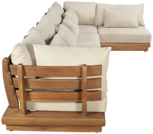 Meridian Furniture Mirella Five Piece Outdoor Modular Sectional Teak Frame Water Resistant Tan Fabric 111Tan-Sec5B