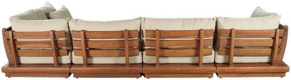 Meridian Furniture Mirella Five Piece Outdoor Modular Sectional Teak Frame Water Resistant Tan Fabric 111Tan-Sec5B