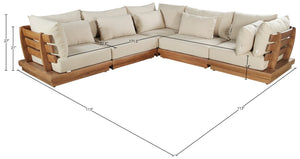 Meridian Furniture Mirella Five Piece Outdoor Modular Sectional Solid Teak Frame Resort Patio Seating 111Tan-Sec5C