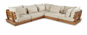 Meridian Furniture Mirella Five Piece Outdoor Modular Sectional Solid Teak Frame Resort Patio Seating 111Tan-Sec5C