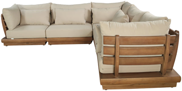 Meridian Furniture Mirella Five Piece Outdoor Modular Sectional Solid Teak Frame Resort Patio Seating 111Tan-Sec5C