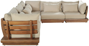 Meridian Furniture Mirella Five Piece Outdoor Modular Sectional Solid Teak Frame Resort Patio Seating 111Tan-Sec5C