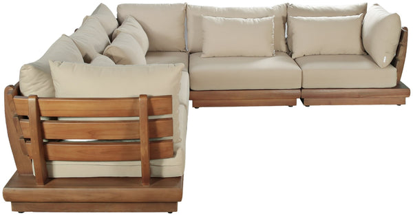 Meridian Furniture Mirella Five Piece Outdoor Modular Sectional Solid Teak Frame Resort Patio Seating 111Tan-Sec5C