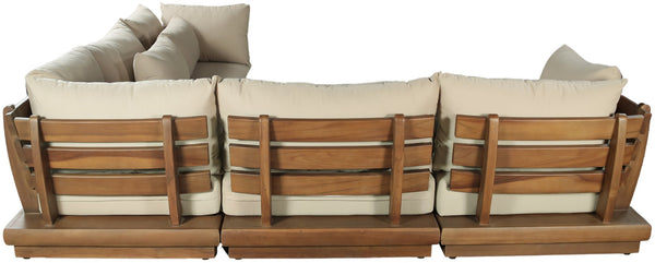 Meridian Furniture Mirella Five Piece Outdoor Modular Sectional Solid Teak Frame Resort Patio Seating 111Tan-Sec5C