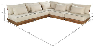 Meridian Furniture Mirella Solid Teak 5 Piece Modular Outdoor Sectional with Water Resistant Cushions 111Tan-Sec5D