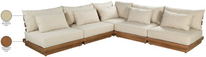 Meridian Furniture Mirella Solid Teak 5 Piece Modular Outdoor Sectional with Water Resistant Cushions 111Tan-Sec5D
