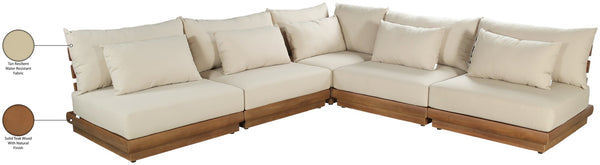 Meridian Furniture Mirella Solid Teak 5 Piece Modular Outdoor Sectional with Water Resistant Cushions 111Tan-Sec5D