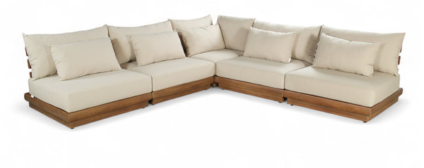 Meridian Furniture Mirella Solid Teak 5 Piece Modular Outdoor Sectional with Water Resistant Cushions 111Tan-Sec5D