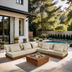 Meridian Furniture Mirella Solid Teak 5 Piece Modular Outdoor Sectional with Water Resistant Cushions 111Tan-Sec5D