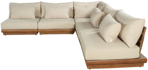 Meridian Furniture Mirella Solid Teak 5 Piece Modular Outdoor Sectional with Water Resistant Cushions 111Tan-Sec5D