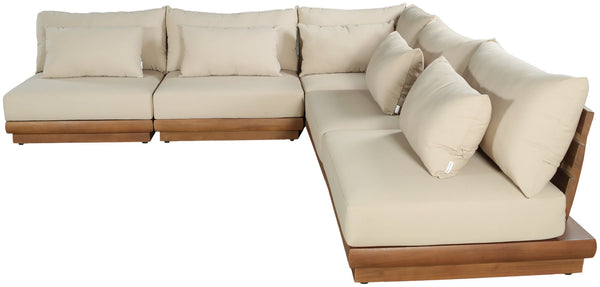 Meridian Furniture Mirella Solid Teak 5 Piece Modular Outdoor Sectional with Water Resistant Cushions 111Tan-Sec5D
