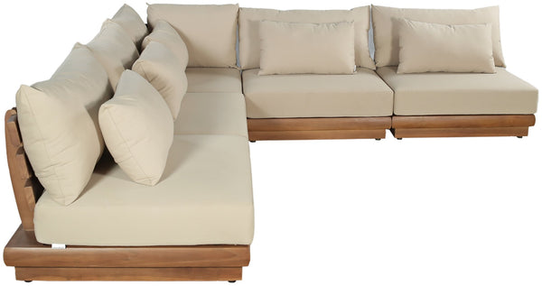 Meridian Furniture Mirella Solid Teak 5 Piece Modular Outdoor Sectional with Water Resistant Cushions 111Tan-Sec5D