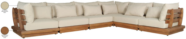 Meridian Furniture Mirella Outdoor 6 Piece Modular Sectional Solid Teak Frame Water Resistant Tan Fabric 111Tan-Sec6A