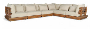 Meridian Furniture Mirella Outdoor 6 Piece Modular Sectional Solid Teak Frame Water Resistant Tan Fabric 111Tan-Sec6A
