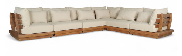 Meridian Furniture Mirella Outdoor 6 Piece Modular Sectional Solid Teak Frame Water Resistant Tan Fabric 111Tan-Sec6A