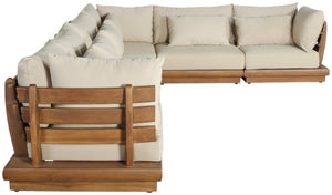 Meridian Furniture Mirella Outdoor 6 Piece Modular Sectional Solid Teak Frame Water Resistant Tan Fabric 111Tan-Sec6A