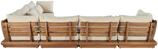 Meridian Furniture Mirella Outdoor 6 Piece Modular Sectional Solid Teak Frame Water Resistant Tan Fabric 111Tan-Sec6A