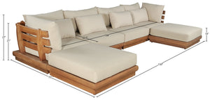 Meridian Furniture Mirella Six Piece Modular Outdoor Sectional with Solid Teak Frame and Plush Cushions 111Tan-Sec6B