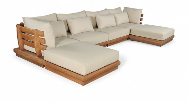 Meridian Furniture Mirella Six Piece Modular Outdoor Sectional with Solid Teak Frame and Plush Cushions 111Tan-Sec6B