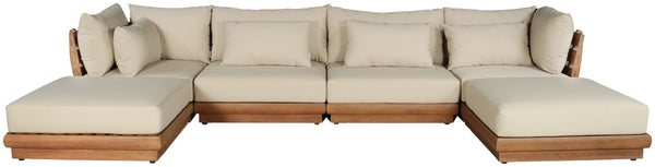 Meridian Furniture Mirella Six Piece Modular Outdoor Sectional with Solid Teak Frame and Plush Cushions 111Tan-Sec6B