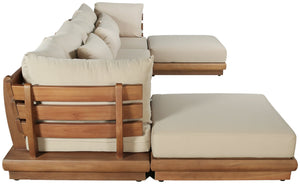 Meridian Furniture Mirella Six Piece Modular Outdoor Sectional with Solid Teak Frame and Plush Cushions 111Tan-Sec6B