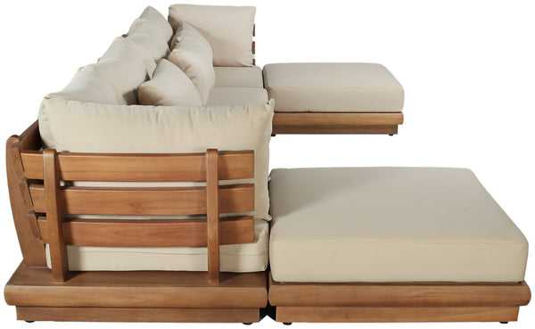 Meridian Furniture Mirella Six Piece Modular Outdoor Sectional with Solid Teak Frame and Plush Cushions 111Tan-Sec6B