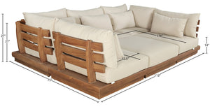 Meridian Furniture Mirella 6 Piece Teak Frame Modular Outdoor Sectional with Water Resistant Cushions 111Tan-Sec6C