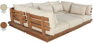 Meridian Furniture Mirella 6 Piece Teak Frame Modular Outdoor Sectional with Water Resistant Cushions 111Tan-Sec6C