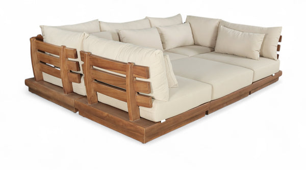 Meridian Furniture Mirella 6 Piece Teak Frame Modular Outdoor Sectional with Water Resistant Cushions 111Tan-Sec6C